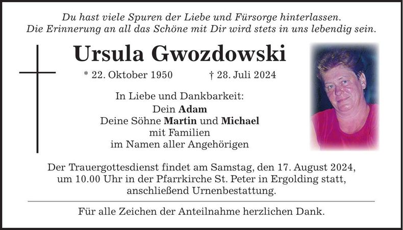 Traueranzeige Ursula Gwozdowski