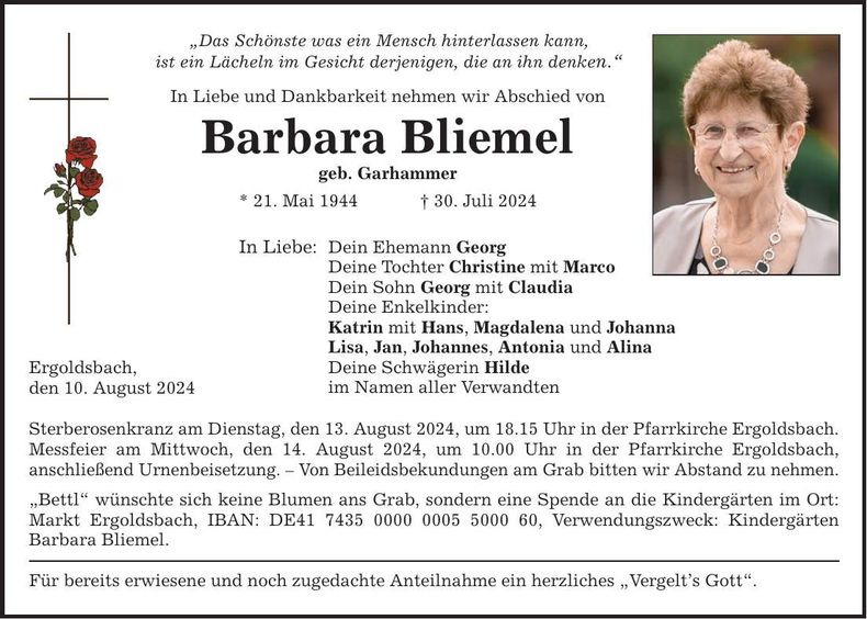 Traueranzeige Barbara Bliemel
