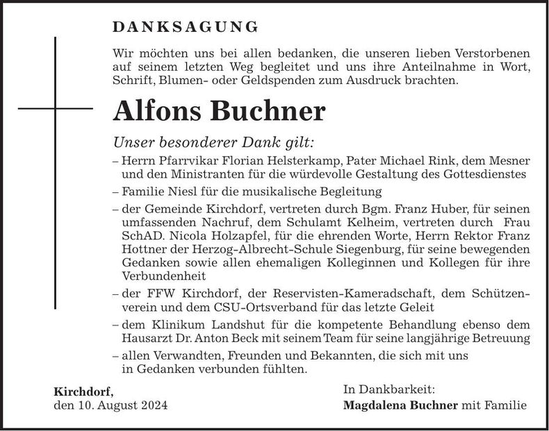 Traueranzeige Alfons Buchner