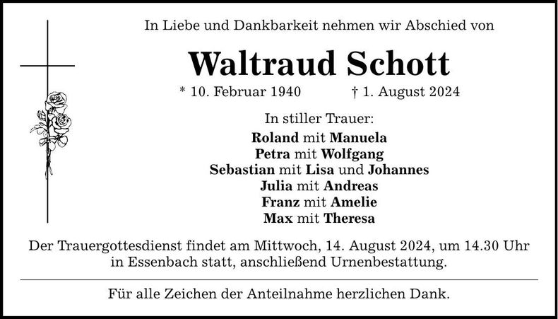 Traueranzeige Waltraud Schott