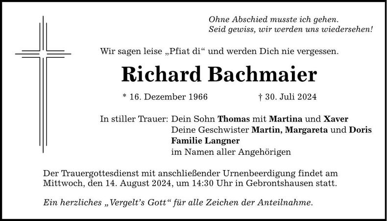 Traueranzeige Richard Bachmaier