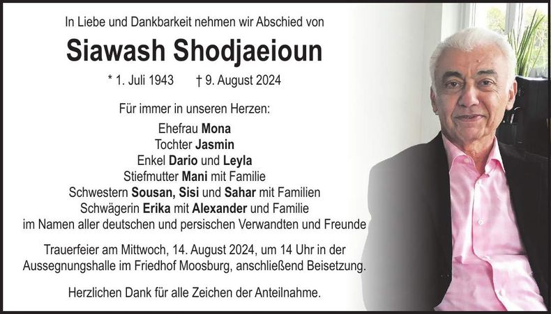 Traueranzeige Shodjaeioun Siawash