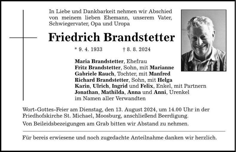 Traueranzeige Friedrich Brandstetter