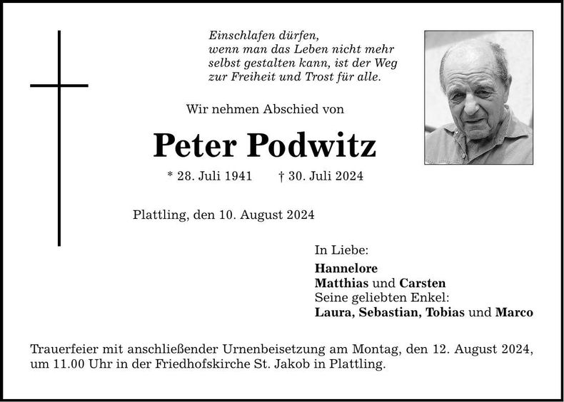 Traueranzeige Peter Podwitz