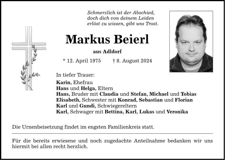 Traueranzeige Markus Beierl