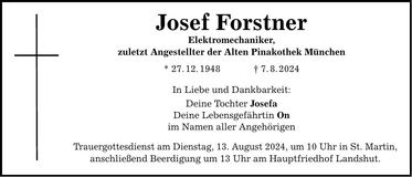 Traueranzeige Josef Forstner