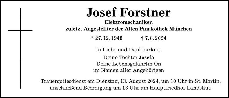 Traueranzeige Josef Forstner