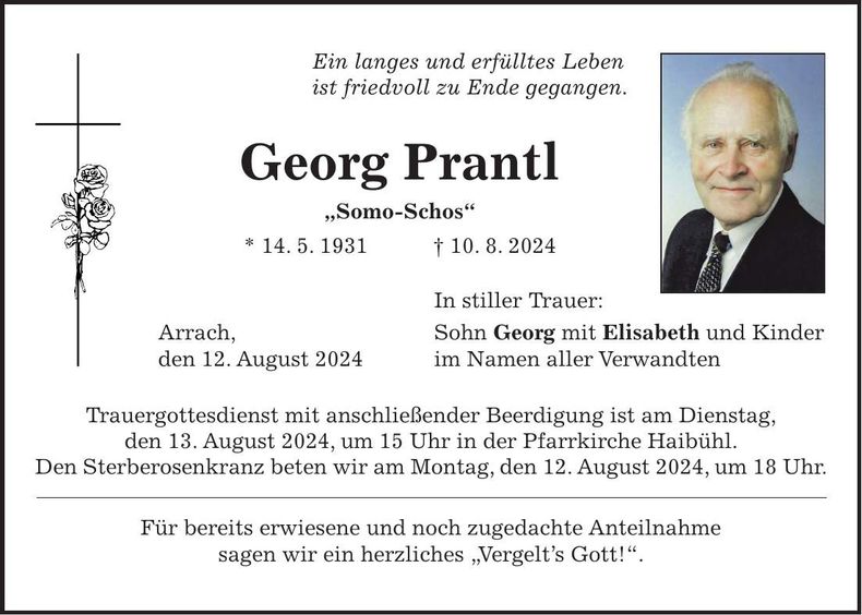 Traueranzeige Georg Prantl