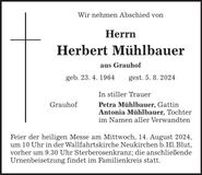 Traueranzeige Herbert Mühlbauer