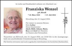 Traueranzeige Franziska Wenzel