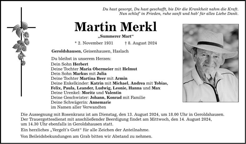 Traueranzeige Martin Merkl