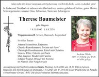 Traueranzeige Therese Baumeister