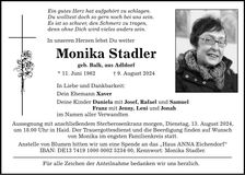 Traueranzeige Monika Stadler
