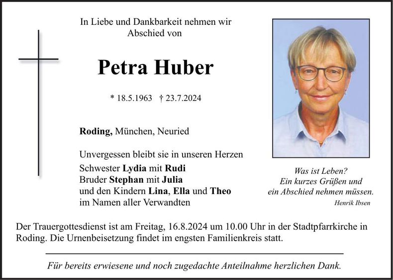 Traueranzeige Petra Huber