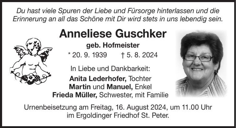 Traueranzeige Anneliese Guschker