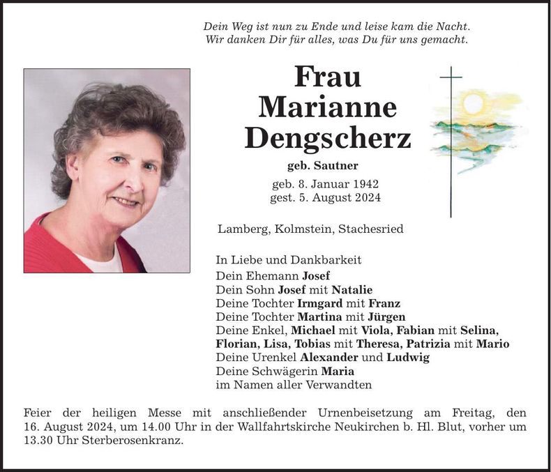 Traueranzeige Marianne Dengscherz