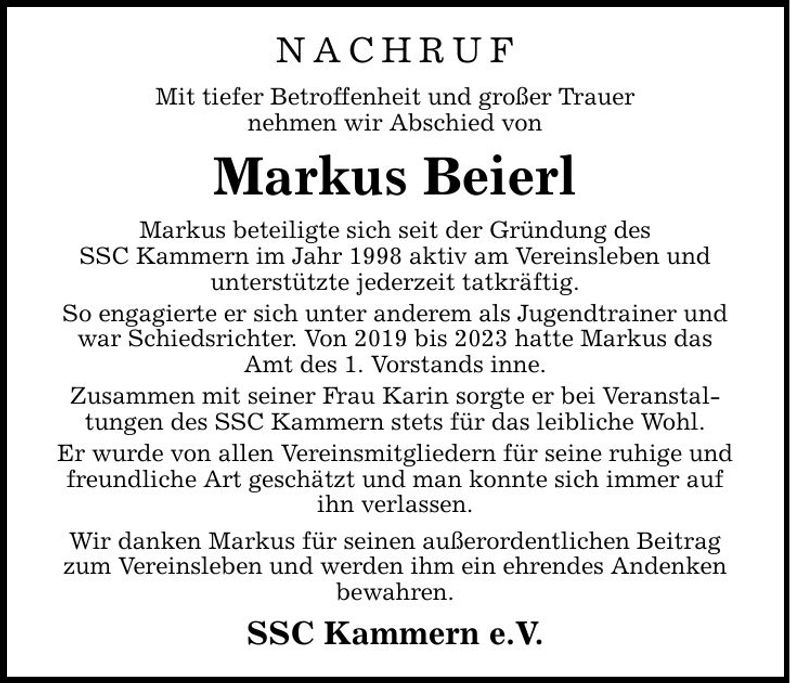 Traueranzeige Markus Beierl
