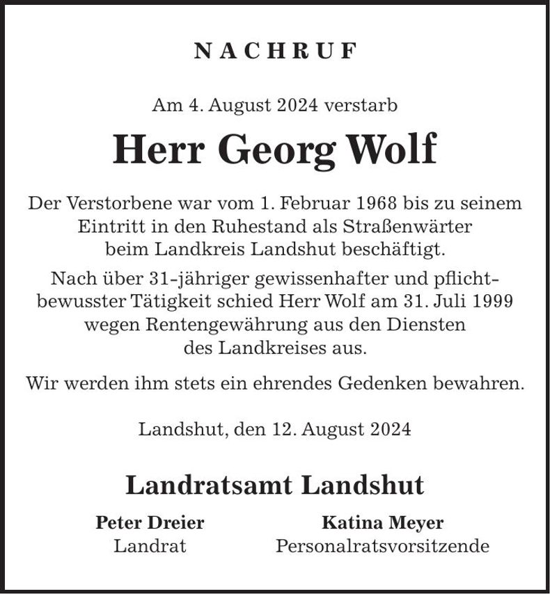 Traueranzeige Georg Wolf