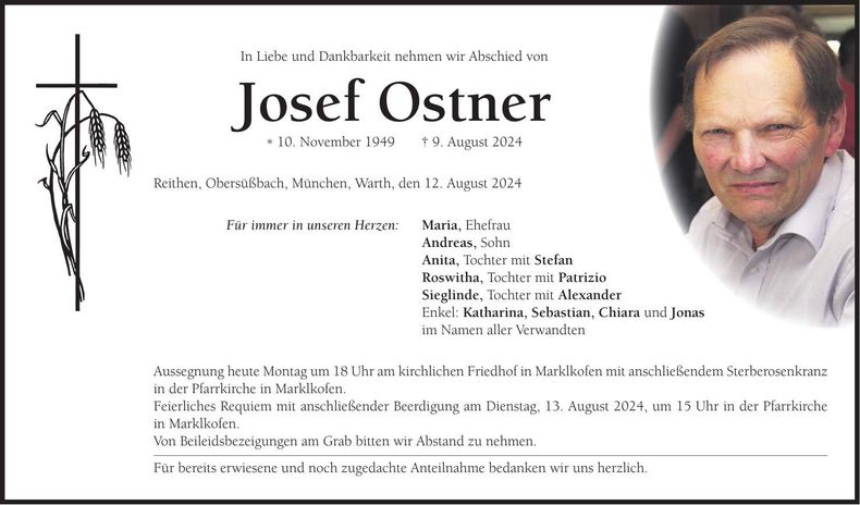 Traueranzeige Josef Ostner