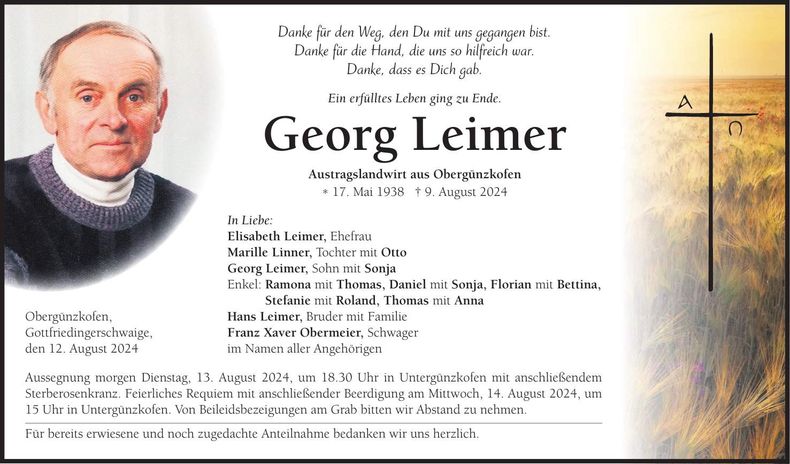 Traueranzeige Georg Leimer