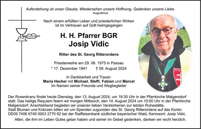 Traueranzeige josip Vidic