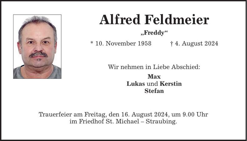 Traueranzeige Alfred Feldmeier
