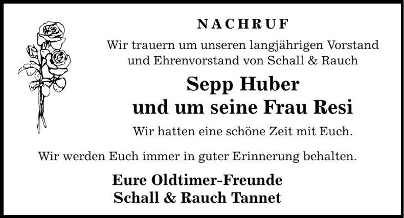 Traueranzeige Sepp und Resi Huber