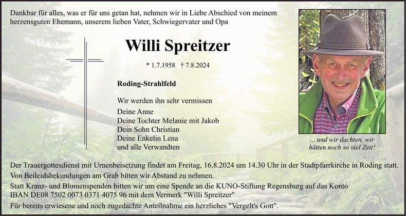 Traueranzeige Willibald Spreitzer