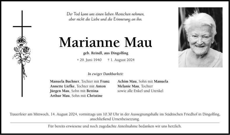 Traueranzeige Marianne Mau