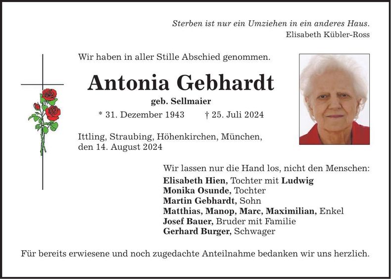 Traueranzeige Antonia Gebhardt