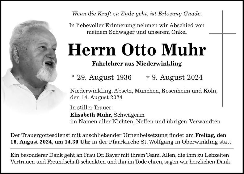 Traueranzeige Otto Muhr