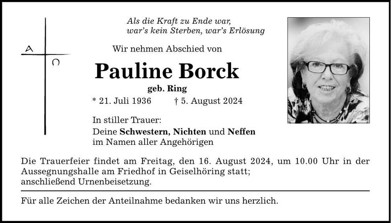 Traueranzeige Pauline Borck