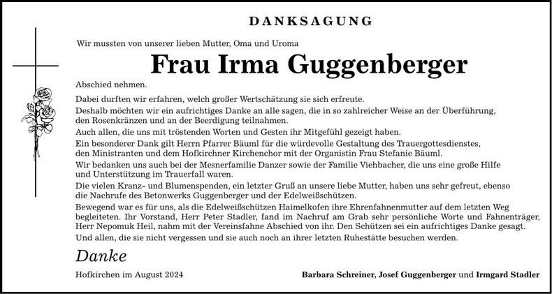 Traueranzeige Irma Guggenberger