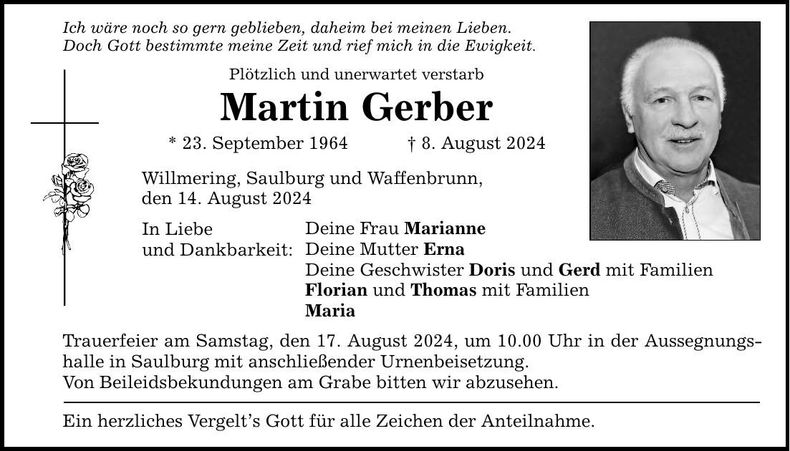 Traueranzeige Martin Gerber