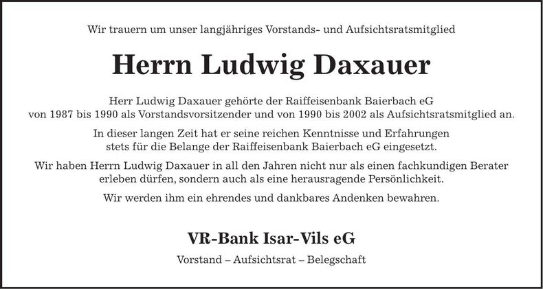 Traueranzeige Karl Hofbauer