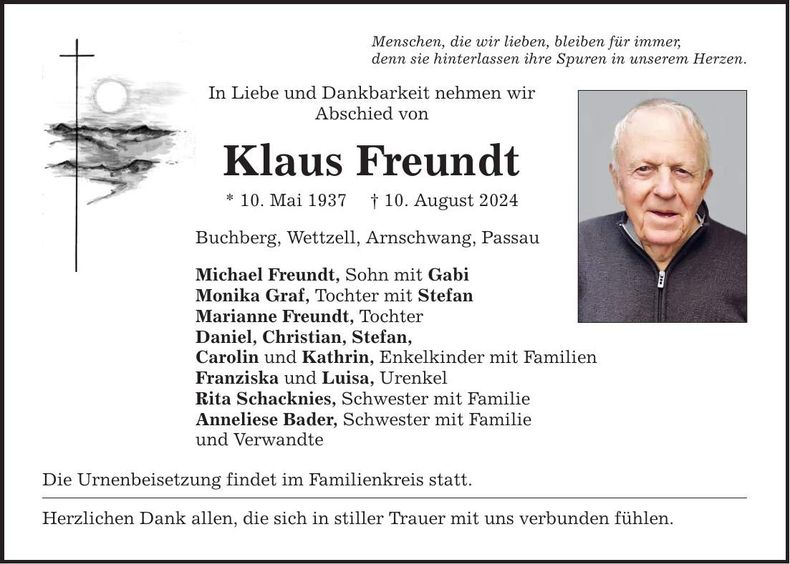 Traueranzeige Klaus Freundt