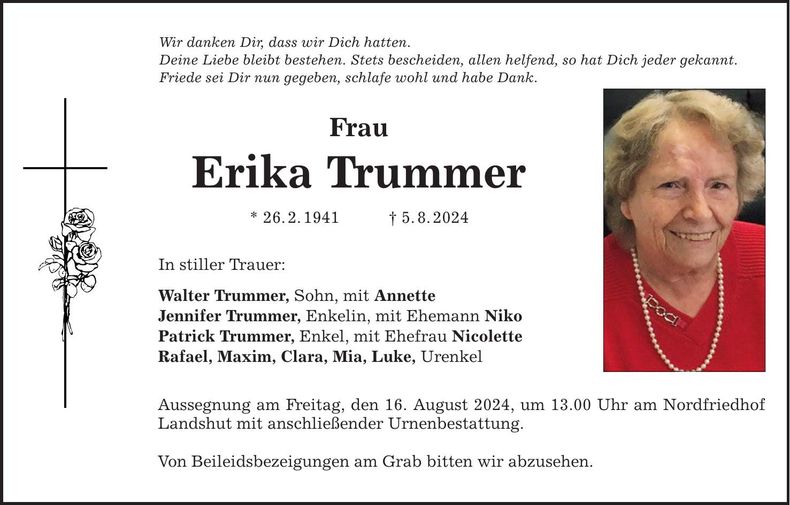 Traueranzeige Erika Trummer