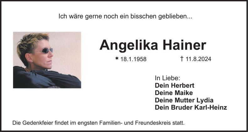 Traueranzeige Angelika Hainer