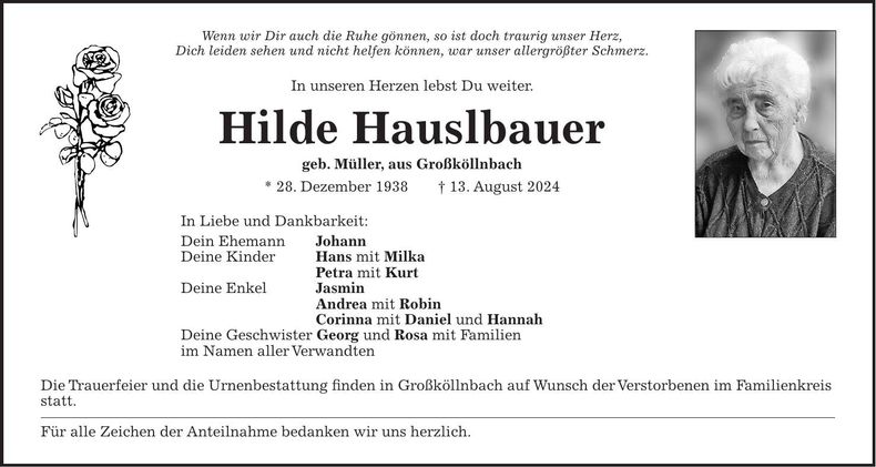 Traueranzeige Hilde Hauslbauer