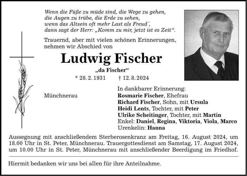 Traueranzeige Ludwig Fischer