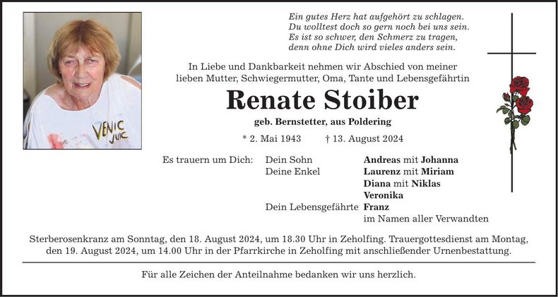 Traueranzeige Renate Stoiber