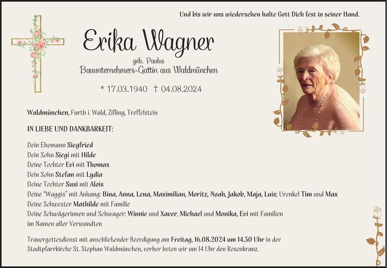 Traueranzeige Erika Wagner