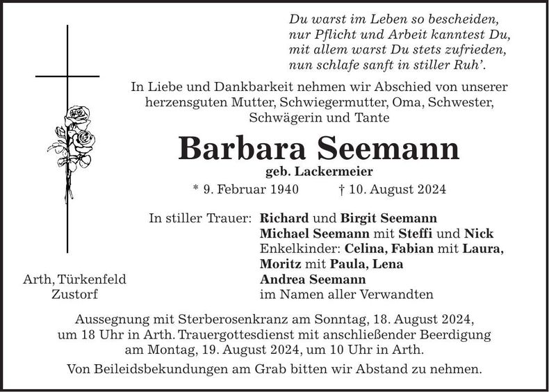 Traueranzeige Barbara Seemann