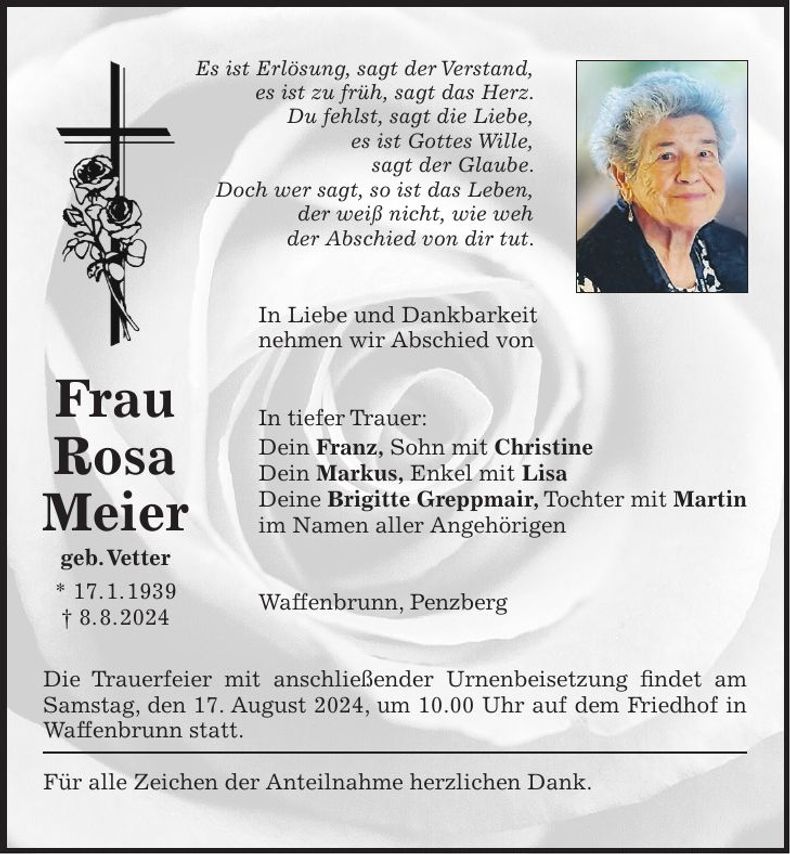 Traueranzeige Rosa Meier