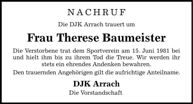 Traueranzeige Therese Baumeister