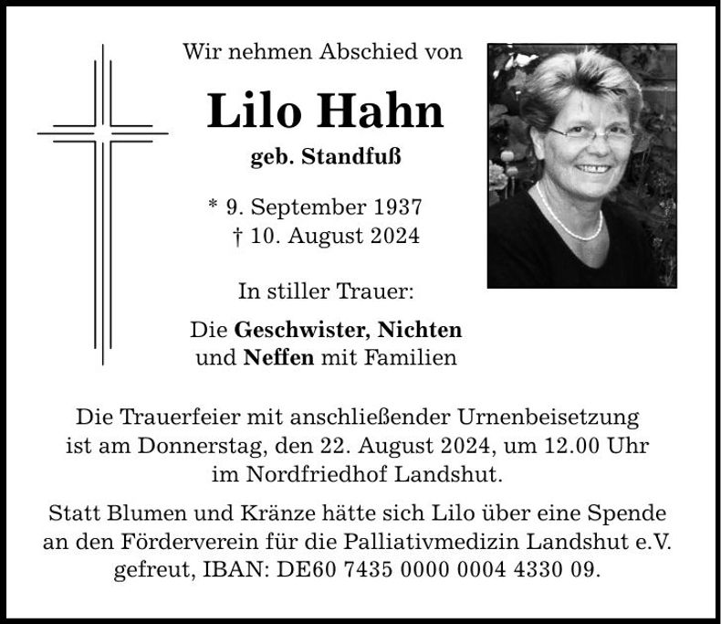 Traueranzeige Lilo Hahn