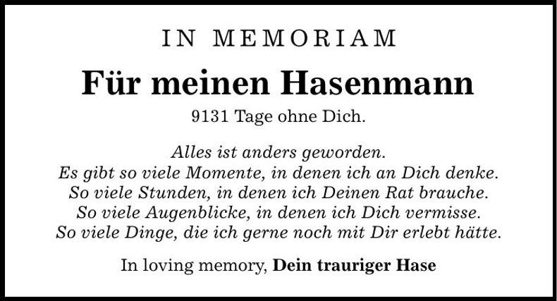 Traueranzeige  Hasenmann