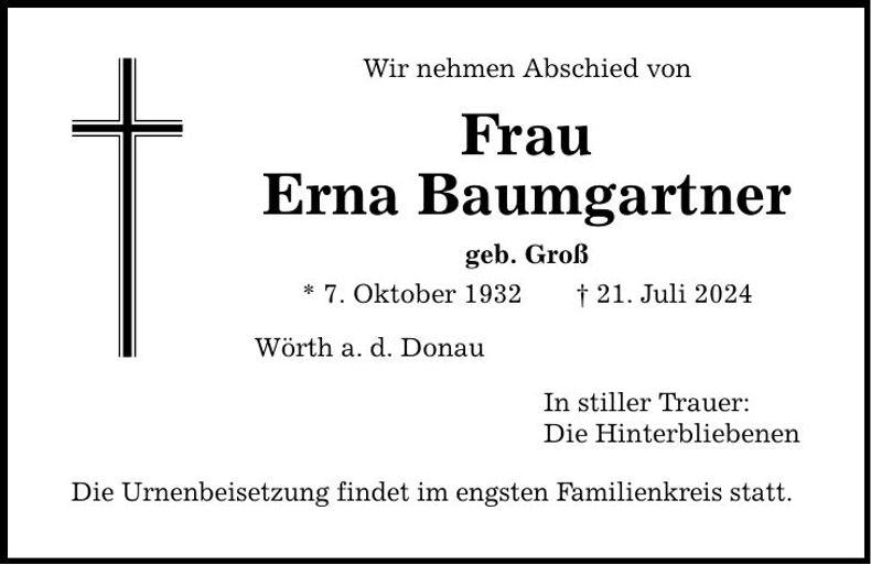 Traueranzeige Erna Baumgartner