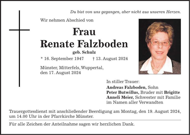 Traueranzeige Renate Falzboden
