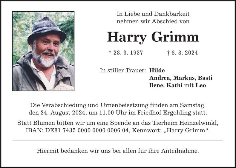 Traueranzeige Harry Grimm